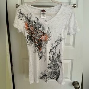Harley-Davidson Women's White and Orange Graphic Tee